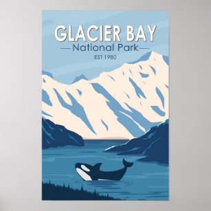 Glacier Bay National Park Alaska Orca Art Vintage Poster