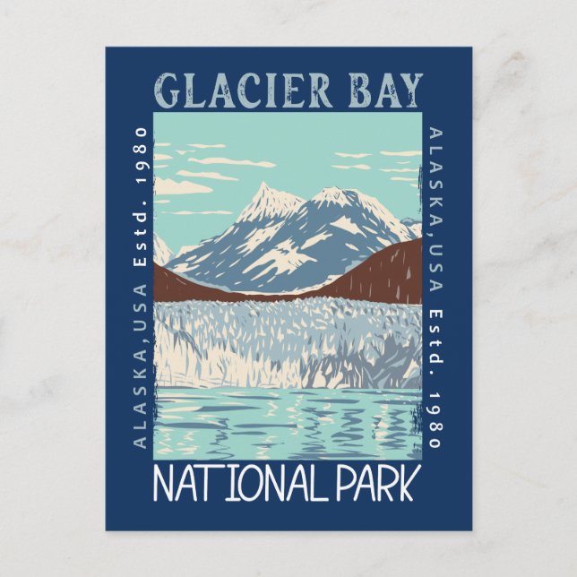 Glacier Bay National Park Alaska Retro Distressed Vykort (Framsida)
