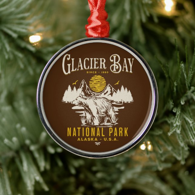 Glacier Bay National Park Cute Forest Landscape Julgransprydnad Metall (Träd)