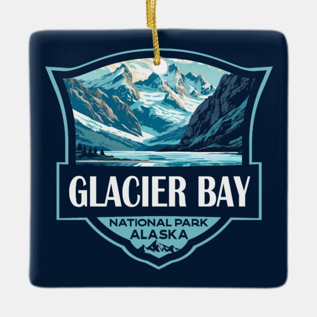 Glacier Bay National Park Illustration Retro Julgransprydnad Keramik (Framsida)
