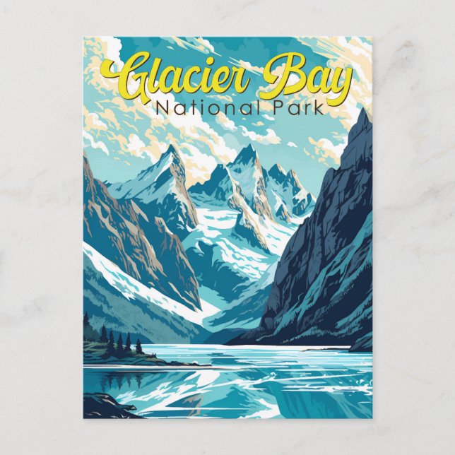 Glacier Bay National Park Illustration Retro Vykort (Framsida)
