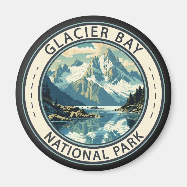 Glacier Bay National Park Illustration Travel Art Magnet (Framsidan)