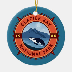 Glacier Bay National Park Orca Retro Compass Julgransprydnad Keramik