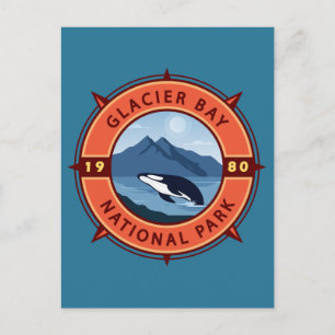 Glacier Bay National Park Orca Retro Compass Vykort