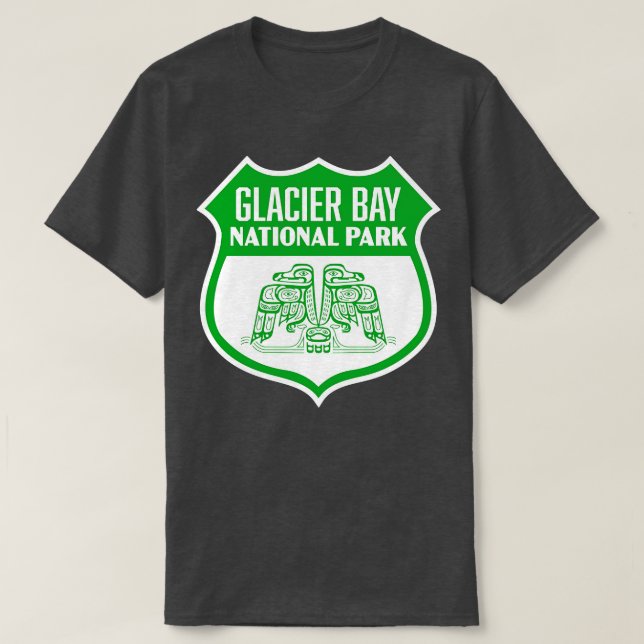 Glacier Bay National Park Retro Bird Shield Grönt T Shirt (Design framsida)