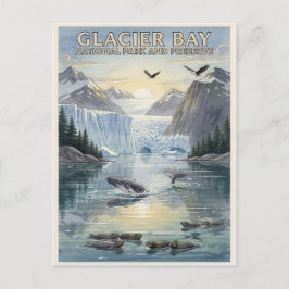Glacier Bay Nationalpark Alaska Akvarell Vykort