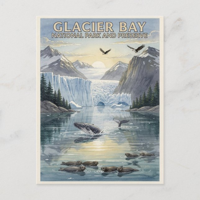 Glacier Bay Nationalpark Alaska Akvarell Vykort (Framsida)