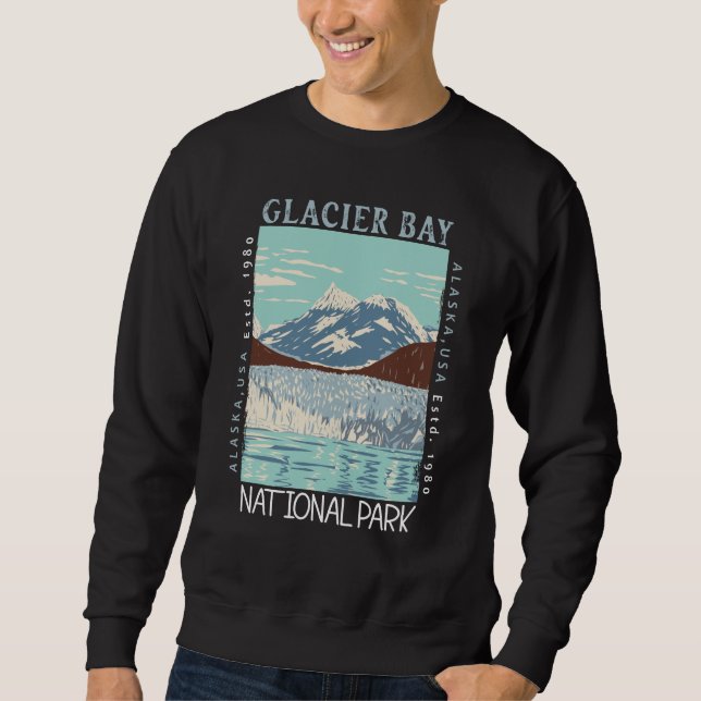 Glacier Bay nationalpark Alaska Retro Distress Lång Ärmad Tröja (Framsida)