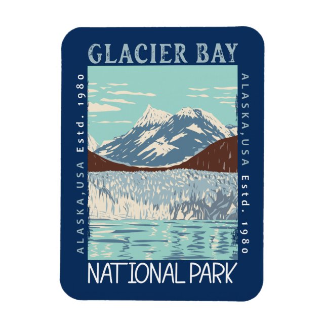 Glacier Bay nationalpark Alaska Retro Distress Magnet (Vertikal)