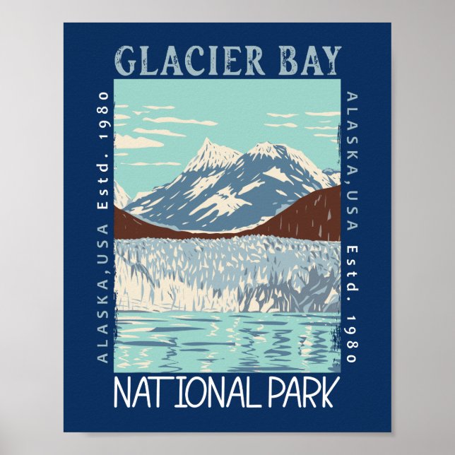 Glacier Bay nationalpark Alaska Retro Distress Poster (Framsidan)
