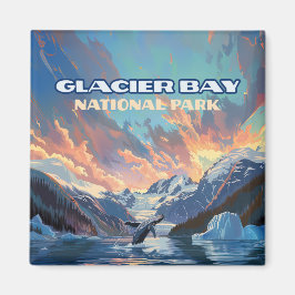 Glacier Bay nationalpark Alaska Whale Vintage Magnet