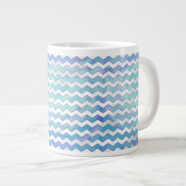 Glacier Blue Chevron Mönster Jumbo Mugg (Framsida höger)