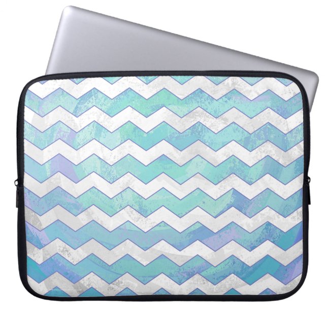Glacier Blue Chevron Mönster Laptop Fodral (Framsidan)