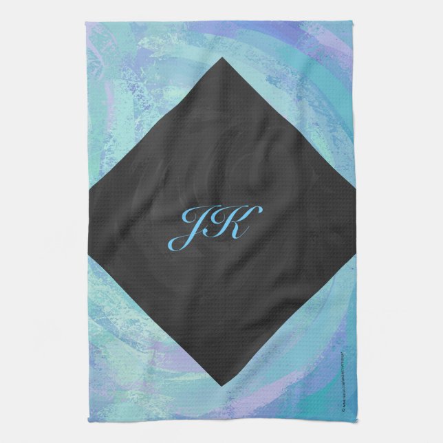 Glacier Blue Monogram Kökshandduk (Vertikal)