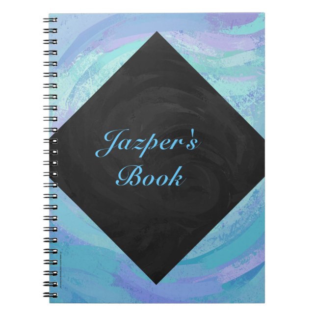Glacier Blue och Black Textured Monogram Notebook Anteckningsbok Med Spiral (Framsidan)