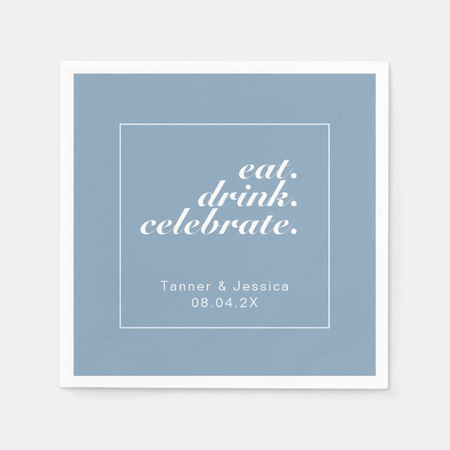 Glacier Blue & White Modern Minimalist Bröllop Pappersservett (Framsidan)