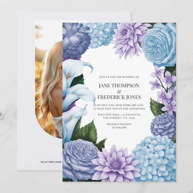 Glacier Bluebell/Mjuk Vinranka & Vintervisteria Inbjudningar (Fram/baksida)