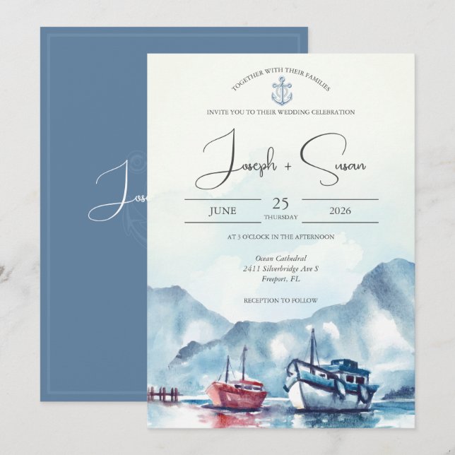 Glacier Boat Anchor Bröllop Inbjudningar (Fram/baksida)