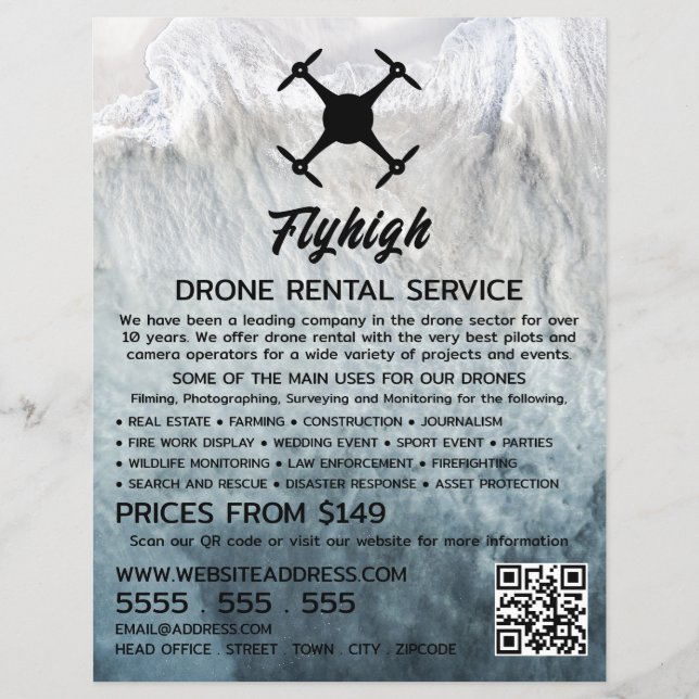 Glacier Drone Silhouette, Drone Rental Company Reklamblad (Framsidan)