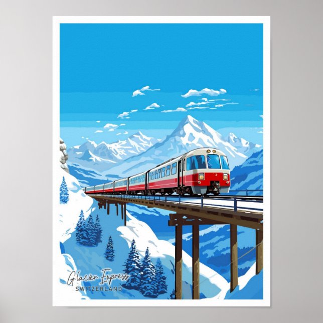 Glacier Express Schweiz Travel illustration Poster (Framsidan)