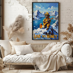 Glacier Guitarist: Bear's Acoustic Ascent Poster