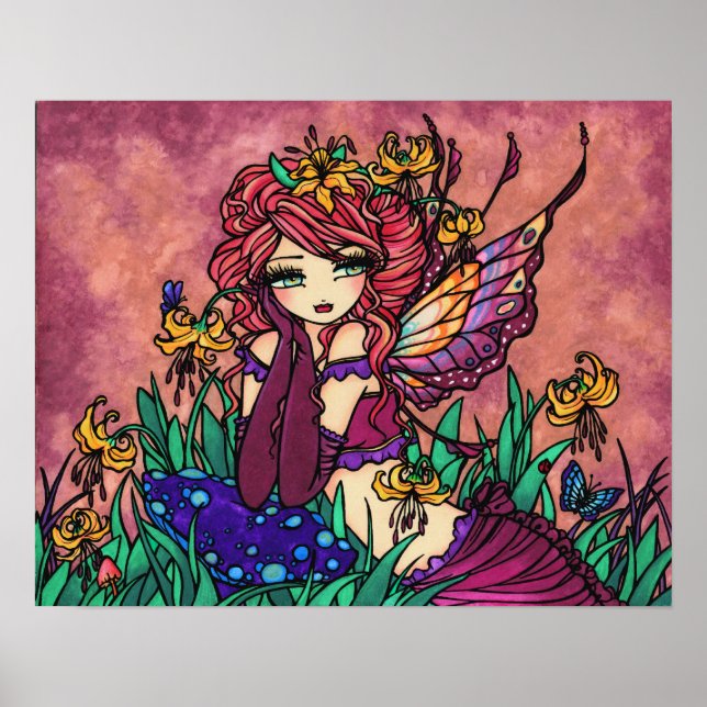 "Glacier Lily Fairy" Mushroom Fantasy Forest Art Poster (Framsidan)