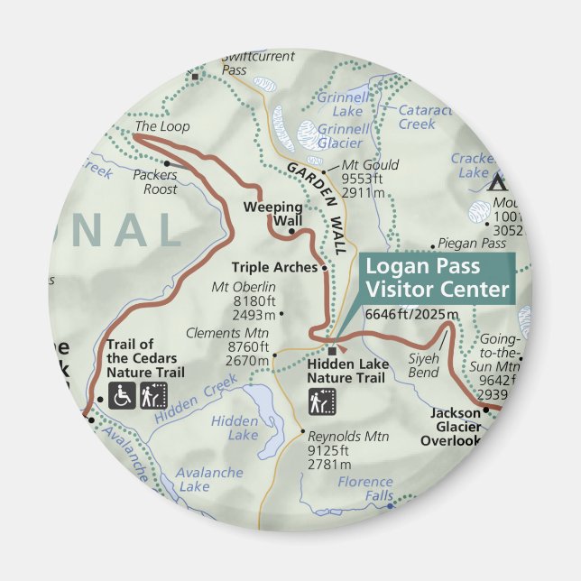 Glacier (Montana) karta magnet (Framsidan)