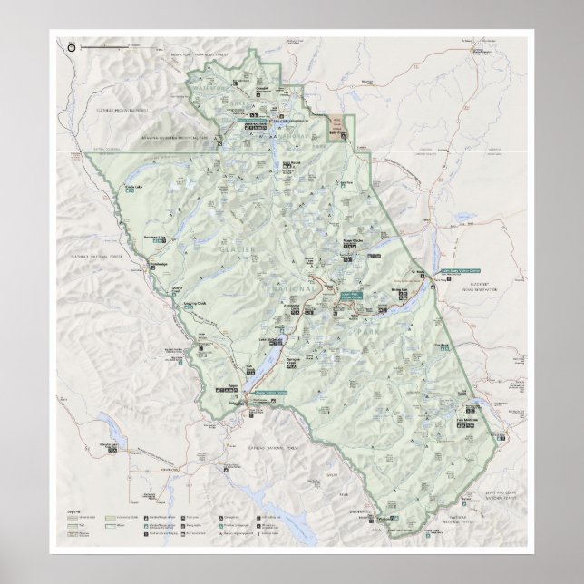 Glacier (Montana) karta poster (Framsidan)