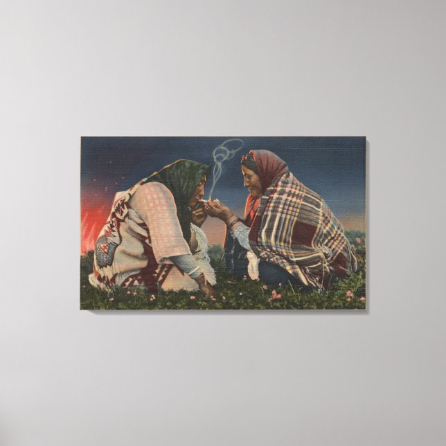 Glacier, MT - två Blackfoot Natives Rökning Canvastryck (Framsida)