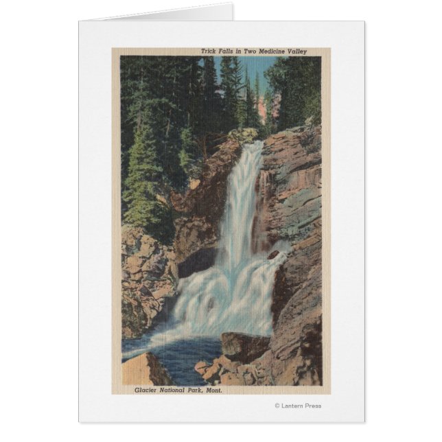 Glacier, MT - Utsikt över Trick Falls & Medicine Hälsningskort (Framsidan)