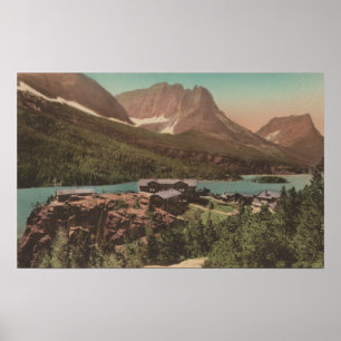 Glacier, MT - View of Chalets & Sjö St. Marys Poster