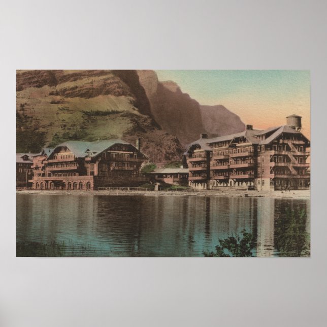 Glacier, MT - View of the Many Glacier Hotel Poster (Framsidan)