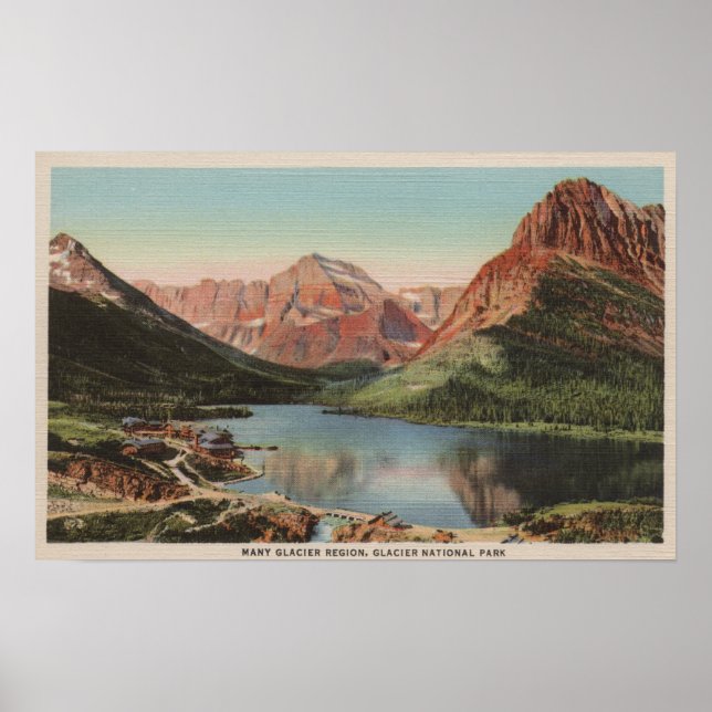 Glacier, MT - View of the Many Glacier Region Poster (Framsidan)