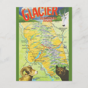 Glacier National Park Antik Karta Vykort