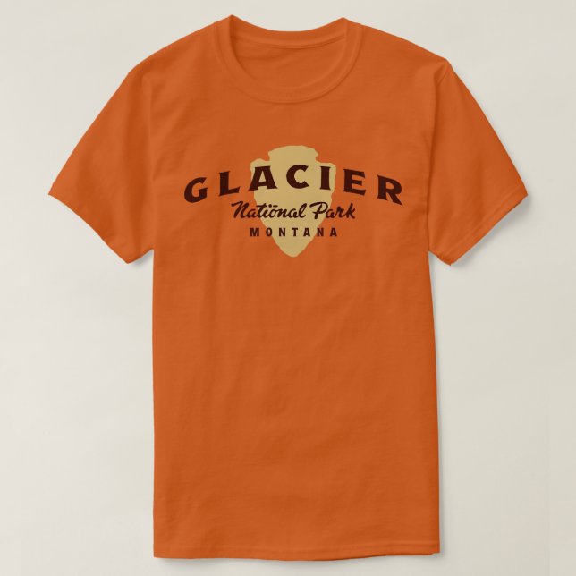 Glacier National Park Arched Text Brown T Shirt (Design framsida)