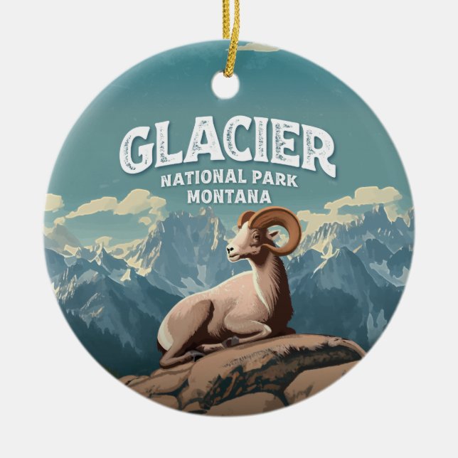 Glacier National Park Bighorn Sheep Julgransprydnad Keramik (Framsidan)