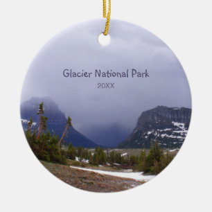 Glacier National Park Blue Clouds och Alpine Träd Julgransprydnad Keramik