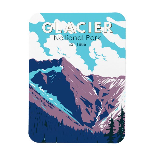 Glacier National Park Canada Travel Art Vintage Magnet (Vertikal)