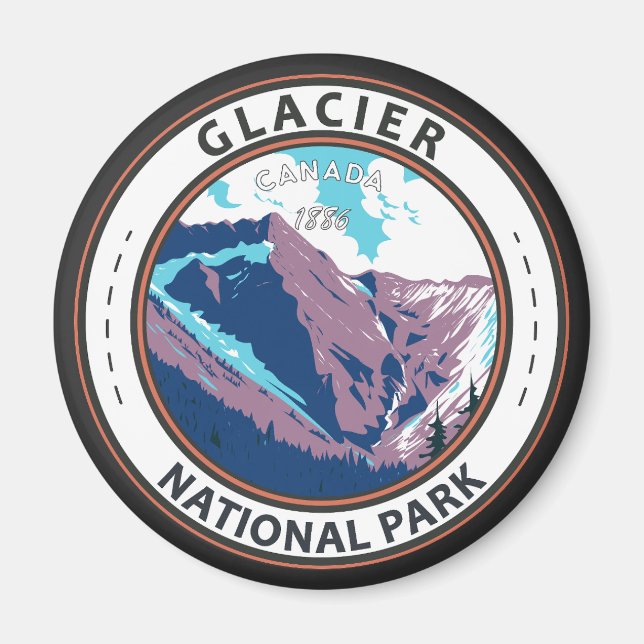 Glacier National Park Canada Vintage Badge Magnet (Framsidan)