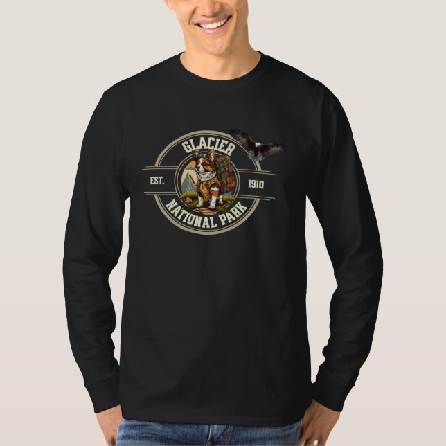 Glacier National Park Dog Hiker Eagle Flying Outdo T Shirt (Framsida)