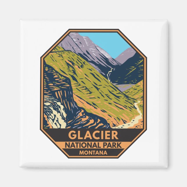 Glacier National Park går till Sol Road Magnet (Framsidan)