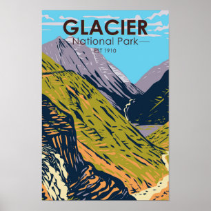 Glacier National Park går till Sol Road Poster
