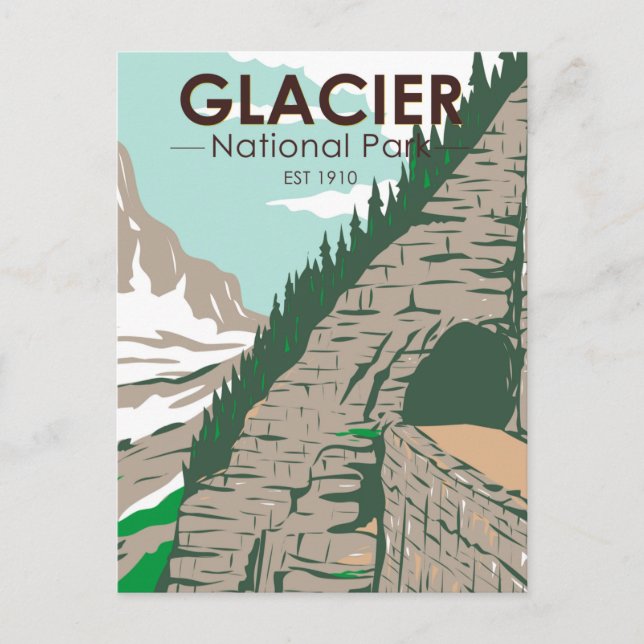 Glacier National Park Going to the Sun Road Retro Vykort (Framsida)