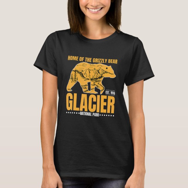 Glacier National Park Grizzly Bear Hiking Vacation T Shirt (Framsida)