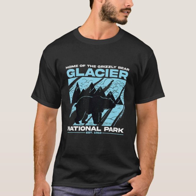 Glacier National Park Grizzly Bear Hiking Vacation T Shirt (Framsida)