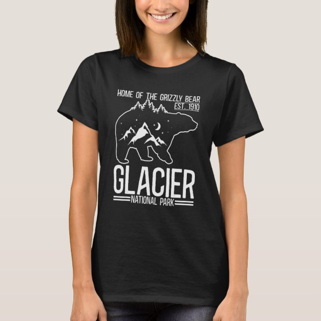 Glacier National Park Grizzly Bear Hiking Vacation T Shirt (Framsida)