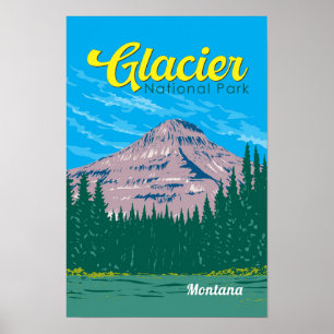 Glacier National Park Illustration Resa Vintage Poster