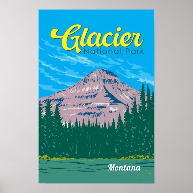 Glacier National Park Illustration Resa Vintage Poster (Framsidan)