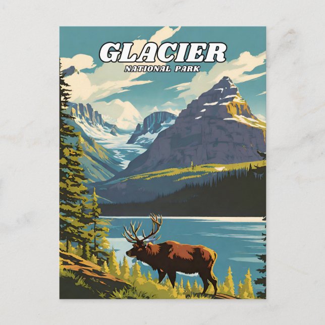 Glacier National Park illustration retro Decorativ Vykort (Framsida)