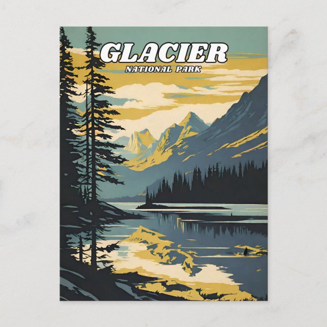 Glacier National Park illustration retro Vykort (Framsida)